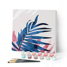 Afbeelding in Gallery-weergave laden, Mini Peinture par Numéros petit format 20x20cm avec cadre Feuille de Palmier Areca
