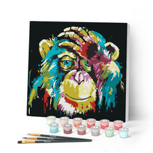 Afbeelding in Gallery-weergave laden, Mini Peinture par Numéros petit format 20x20cm avec cadre Babouin Pop Art