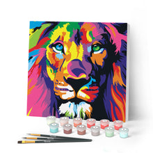 Afbeelding in Gallery-weergave laden, Mini Peinture par Numéros petit format 20x20cm avec cadre Lion Pop Art
