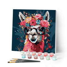 Afbeelding in Gallery-weergave laden, Mini Schilderen op Nummer met Frame - Modieuze lama met bloemen