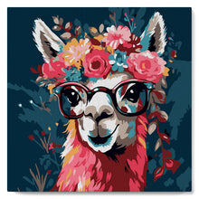 Afbeelding in Gallery-weergave laden, Mini Schilderen op Nummer met Frame - Modieuze lama met bloemen