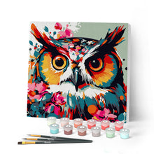 Afbeelding in Gallery-weergave laden, Mini Schilderen op Nummer met Frame - Modieuze uil met bloemen