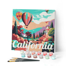 Afbeelding in Gallery-weergave laden, Mini Schilderen op Nummer met Frame - Reisposter California Ballonnen