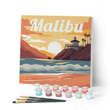 Afbeelding in Gallery-weergave laden, Mini Schilderen op Nummer met Frame - Reisposter Malibu