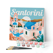 Afbeelding in Gallery-weergave laden, Mini Schilderen op Nummer met Frame - Reisposter Santorini Zonsopgang