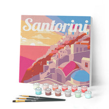 Afbeelding in Gallery-weergave laden, Mini Schilderen op Nummer met Frame - Reisposter Santorini Zonsondergang