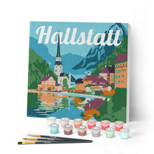 Afbeelding in Gallery-weergave laden, Mini Schilderen op Nummer met Frame - Reisposter Hallstatt