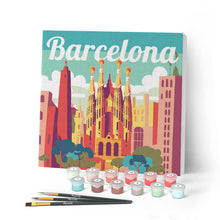 Afbeelding in Gallery-weergave laden, Mini Schilderen op Nummer met Frame - Reisposter Barcelona