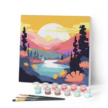 Afbeelding in Gallery-weergave laden, Mini Schilderen op Nummer met Frame - Kleurrijke Zonsondergang bij het Meer