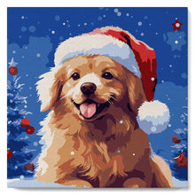 Afbeelding in Gallery-weergave laden, Mini Schilderen op Nummer met Frame - Hond in Besneeuwde Kerst