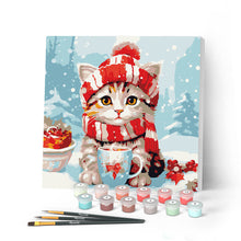Afbeelding in Gallery-weergave laden, Mini Schilderen op Nummer met Frame - Schattige Kat met Rode Sjaal