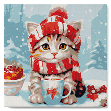 Afbeelding in Gallery-weergave laden, Mini Schilderen op Nummer met Frame - Schattige Kat met Rode Sjaal