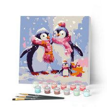 Afbeelding in Gallery-weergave laden, Mini Schilderen op Nummer met Frame - Pinguïnfamilie in de Sneeuw