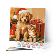 Afbeelding in Gallery-weergave laden, Mini Schilderen op Nummer met Frame - Kerstkat en -hond