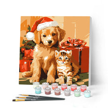 Afbeelding in Gallery-weergave laden, Mini Schilderen op Nummer met Frame - Kerstkat en -hond