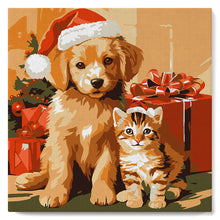 Afbeelding in Gallery-weergave laden, Mini Schilderen op Nummer met Frame - Kerstkat en -hond