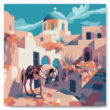 Afbeelding in Gallery-weergave laden, Mini Schilderen op Nummer met Frame - Santorini paardenscène