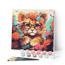 Afbeelding in Gallery-weergave laden, Mini Schilderen op Nummer met Frame - Fantasie leeuwenwelp en bloemen