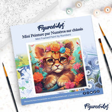 Afbeelding in Gallery-weergave laden, Mini Schilderen op Nummer met Frame - Fantasie leeuwenwelp en bloemen