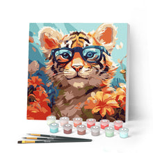 Afbeelding in Gallery-weergave laden, Mini Schilderen op Nummer met Frame - Fantasie tijgerwelp en bloemen