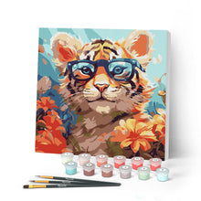 Afbeelding in Gallery-weergave laden, Mini Schilderen op Nummer met Frame - Fantasie tijgerwelp en bloemen