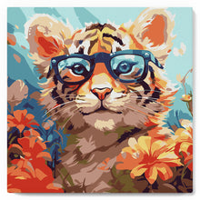 Afbeelding in Gallery-weergave laden, Mini Schilderen op Nummer met Frame - Fantasie tijgerwelp en bloemen