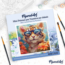 Afbeelding in Gallery-weergave laden, Mini Schilderen op Nummer met Frame - Fantasie tijgerwelp en bloemen