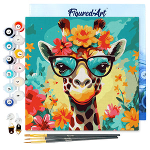 Mini Schilderen op Nummer met Frame - Fantasie giraffe en bloemen