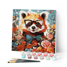 Afbeelding in Gallery-weergave laden, Mini Schilderen op Nummer met Frame - Fantasie rode panda en bloemen