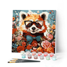Afbeelding in Gallery-weergave laden, Mini Schilderen op Nummer met Frame - Fantasie rode panda en bloemen
