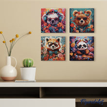 Afbeelding in Gallery-weergave laden, Mini Schilderen op Nummer met Frame - Fantasie rode panda en bloemen