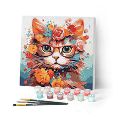 Afbeelding in Gallery-weergave laden, Mini Schilderen op Nummer met Frame - Fantasie kat en bloemen