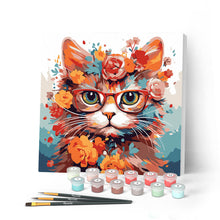 Afbeelding in Gallery-weergave laden, Mini Schilderen op Nummer met Frame - Fantasie kat en bloemen