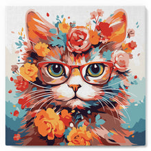 Afbeelding in Gallery-weergave laden, Mini Schilderen op Nummer met Frame - Fantasie kat en bloemen