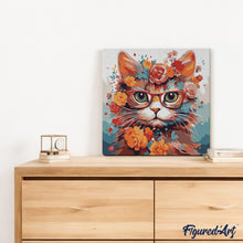 Afbeelding in Gallery-weergave laden, Mini Schilderen op Nummer met Frame - Fantasie kat en bloemen