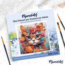 Afbeelding in Gallery-weergave laden, Mini Schilderen op Nummer met Frame - Fantasie kat en bloemen