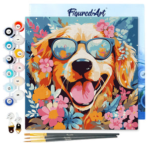 Mini Schilderen op Nummer met Frame - Fantasie hond en bloemen