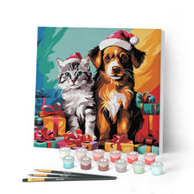 Afbeelding in Gallery-weergave laden, Mini Schilderen op Nummer met Frame - Feestelijke kat en hond