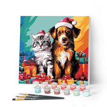 Afbeelding in Gallery-weergave laden, Mini Schilderen op Nummer met Frame - Feestelijke kat en hond