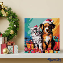 Afbeelding in Gallery-weergave laden, Mini Schilderen op Nummer met Frame - Feestelijke kat en hond