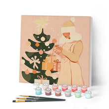 Afbeelding in Gallery-weergave laden, Mini Schilderen op Nummer met Frame - Vrouw met kerstboom