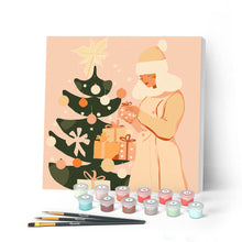 Afbeelding in Gallery-weergave laden, Mini Schilderen op Nummer met Frame - Vrouw met kerstboom