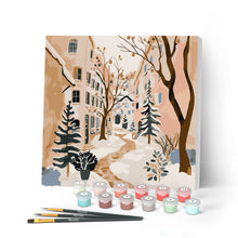 Afbeelding in Gallery-weergave laden, Mini Schilderen op Nummer met Frame - Besneeuwd dorp