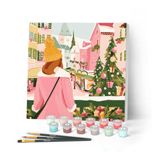 Afbeelding in Gallery-weergave laden, Mini Schilderen op Nummer met Frame - Meisje op de kerstmarkt