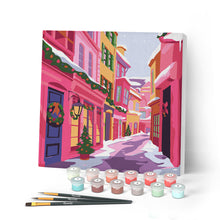 Afbeelding in Gallery-weergave laden, Mini Schilderen op Nummer met Frame - Roze kerststraatje