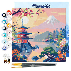 Mini Schilderen op Nummer met Frame - Pagode en Mount Fuji
