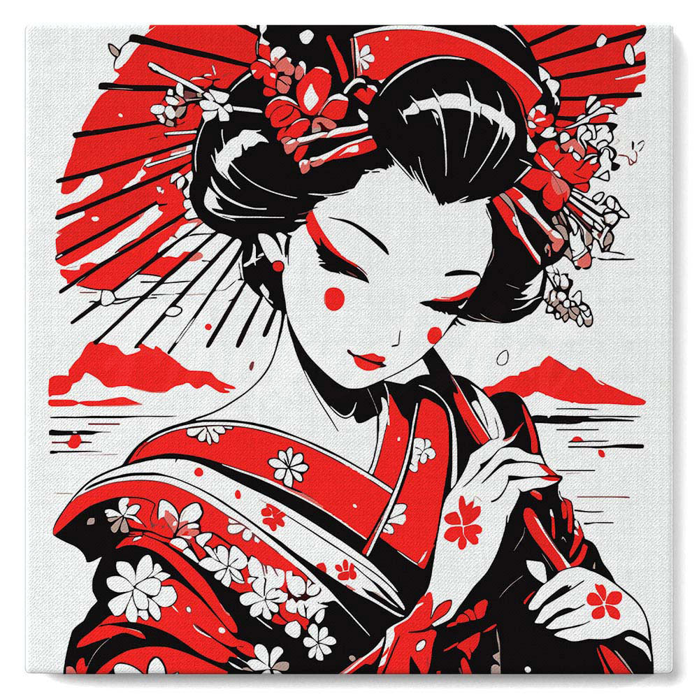Mini Schilderen op Nummer met Frame - Rode en Zwarte Geisha