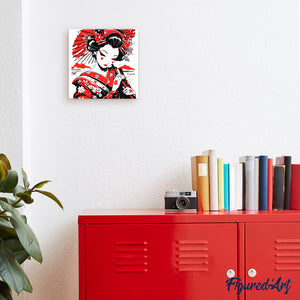 Mini Schilderen op Nummer met Frame - Rode en Zwarte Geisha