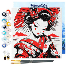 Afbeelding in Gallery-weergave laden, Mini Schilderen op Nummer met Frame - Rode en Zwarte Geisha