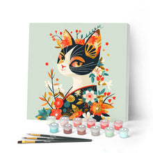 Afbeelding in Gallery-weergave laden, Mini Schilderen op Nummer met Frame - Floral Kat in Kimono